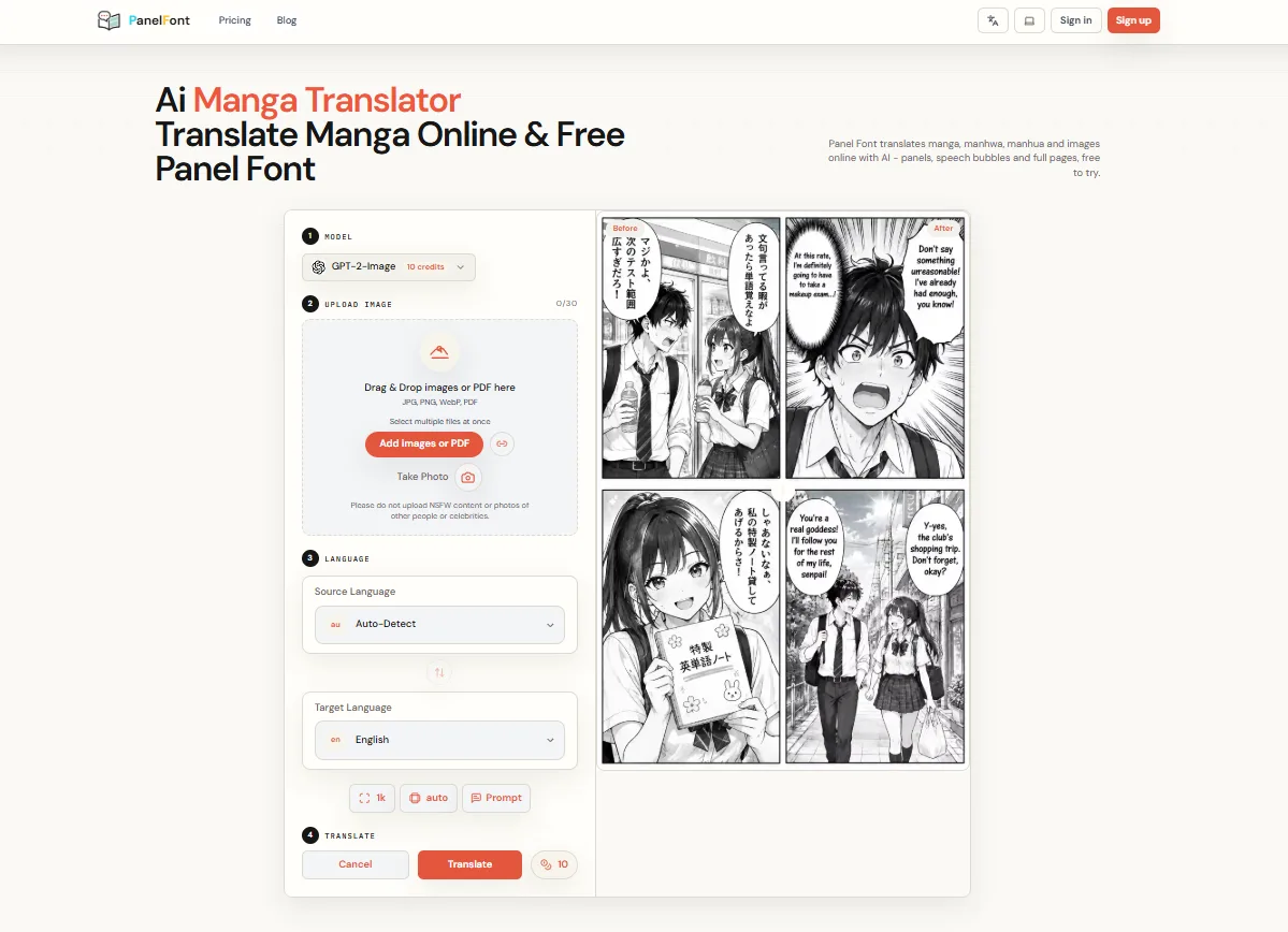 Panel Font - ai manga translator